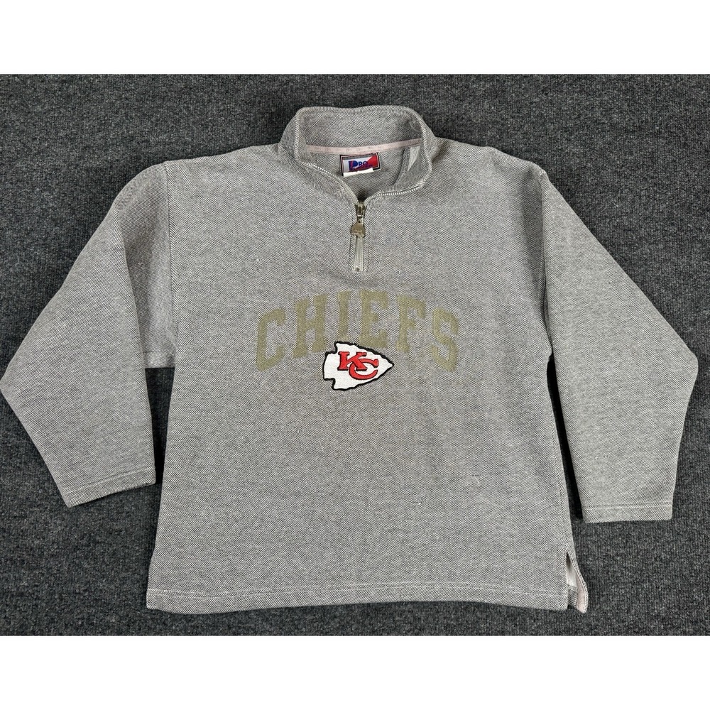 Kansas City Chiefs Pro Player 1/4 Zip Pullover Embroidered Gray Large 90s